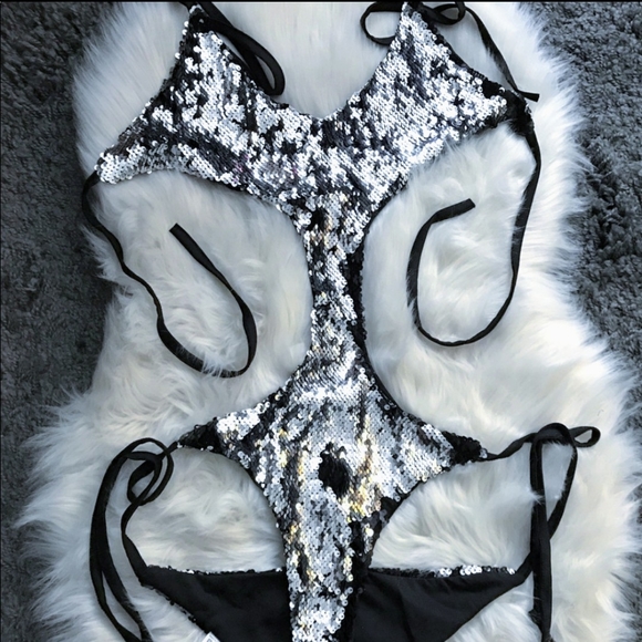 1 left! New Sexy Sequin Halter Tie Side Monokini - Picture 2 of 6